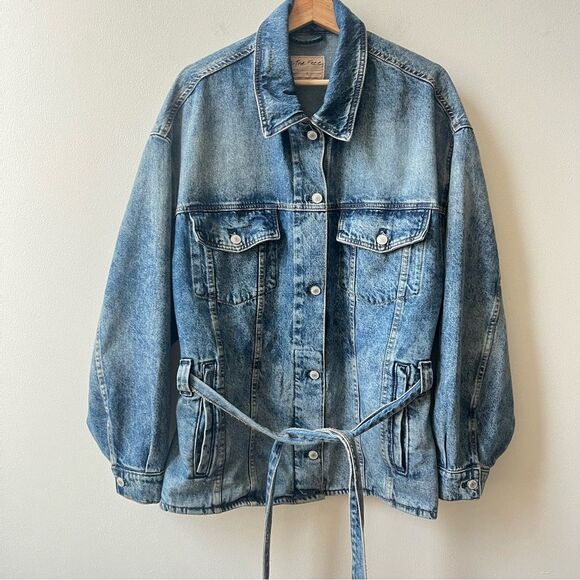 Free People x REVOLVE Womens Knotted Oversized Denim Jacket Size Large - Picture 2 of 8